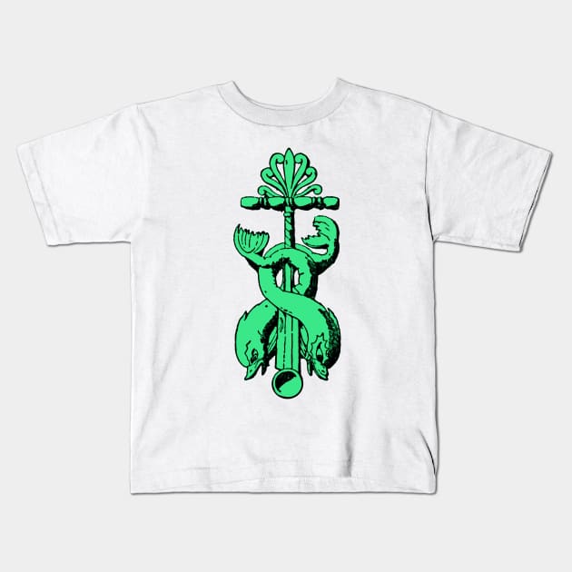 Roman Dolphin Sea Serpent Bonze Motif Kids T-Shirt by WillowNox7